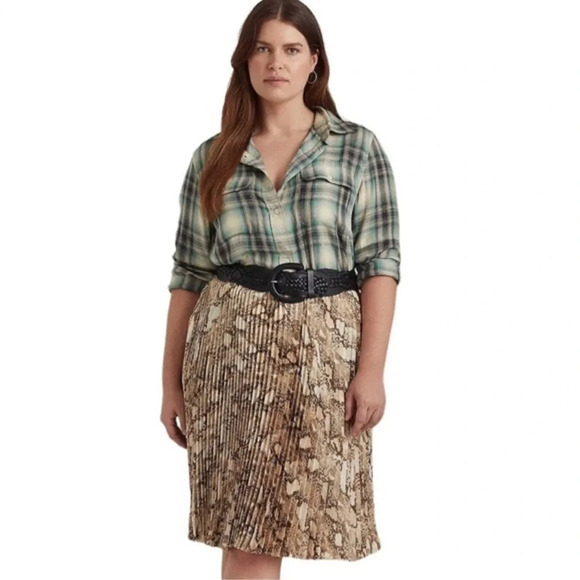 NWT Ralph Lauren Snakeskin Print Pleated Charmeuse Skirt Size 16 - Picture 1 of 10
